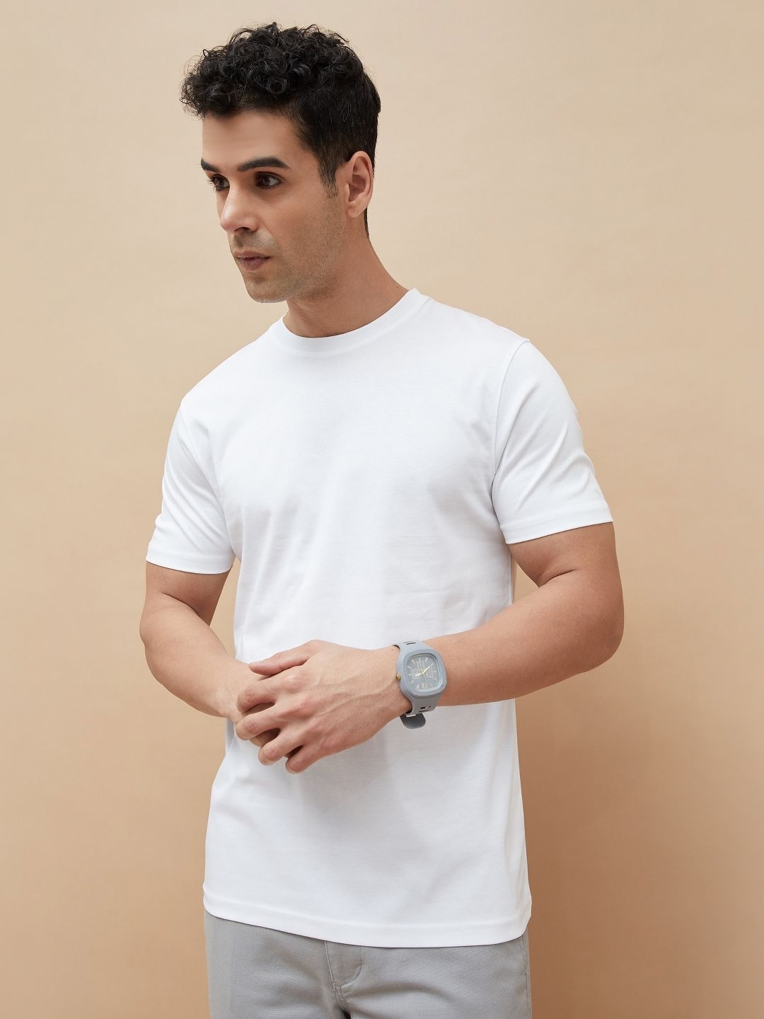 

CODE by Lifestyle Men Solid Round Neck Cotton T-shirt, White