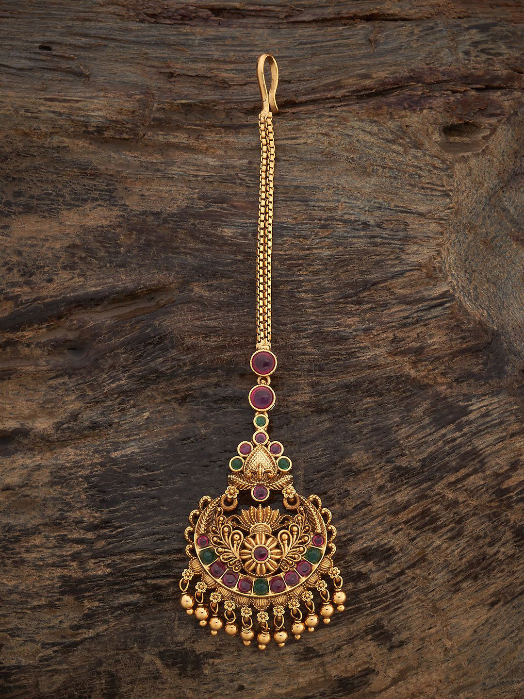 

Kushal's Fashion Jewellery Gold-Plated Artificial Stones Studded Antique Maang Tikka