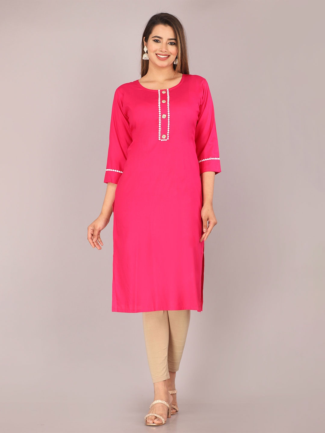 

Mahiras Comfort Round Neck Straight Kurta, Pink