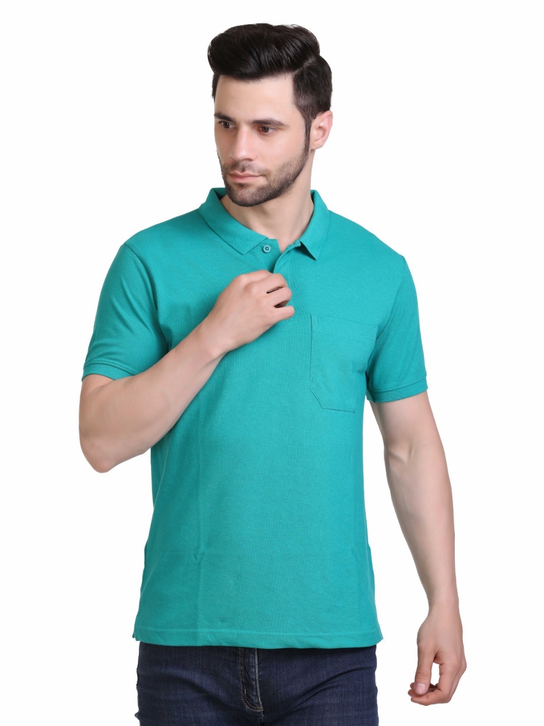 

Colors and Blends Men Solid Polo Collar Cotton T-shirt, Green