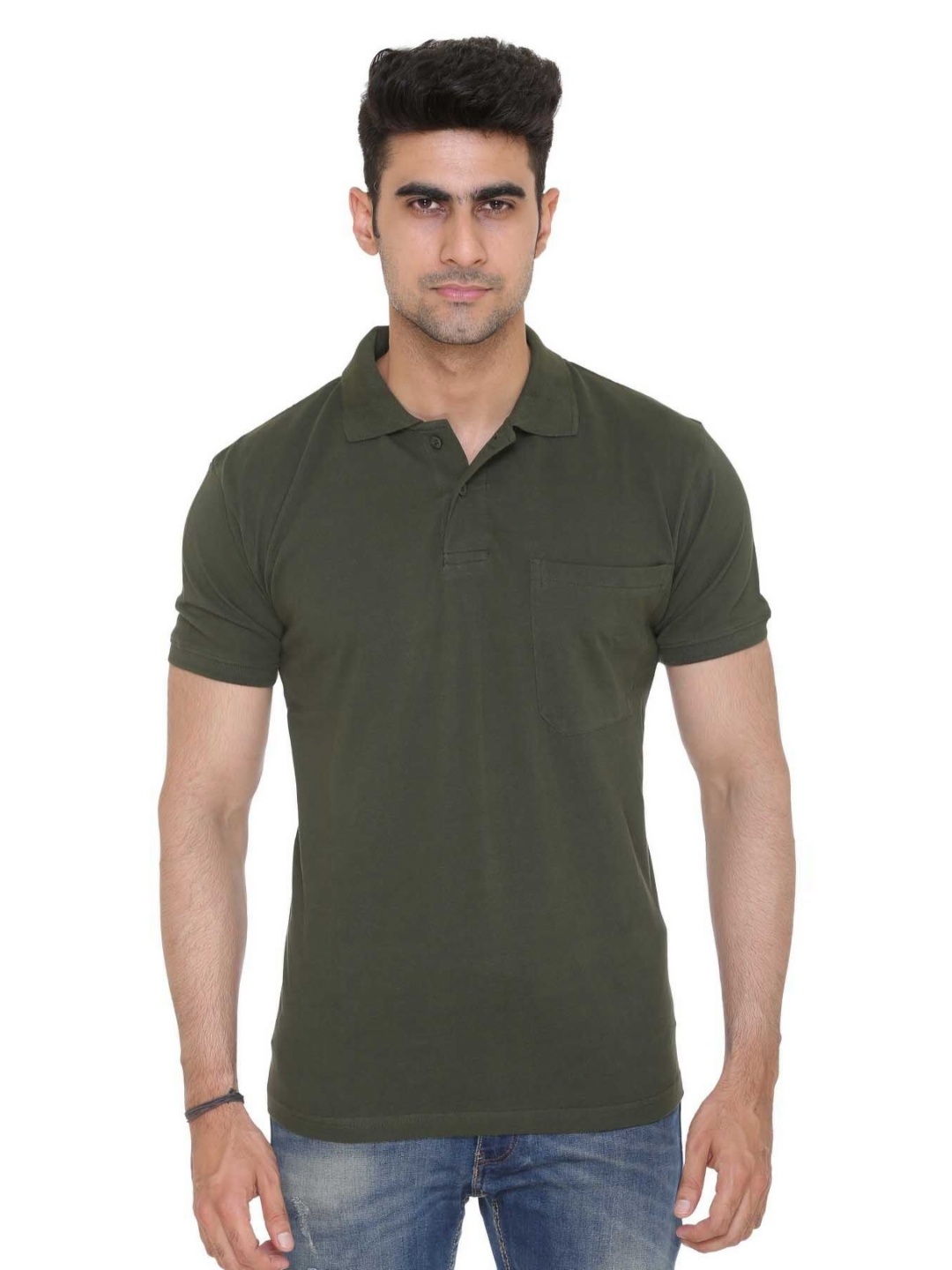 

Colors and Blends Men Solid Polo Collar Cotton T-shirt, Green