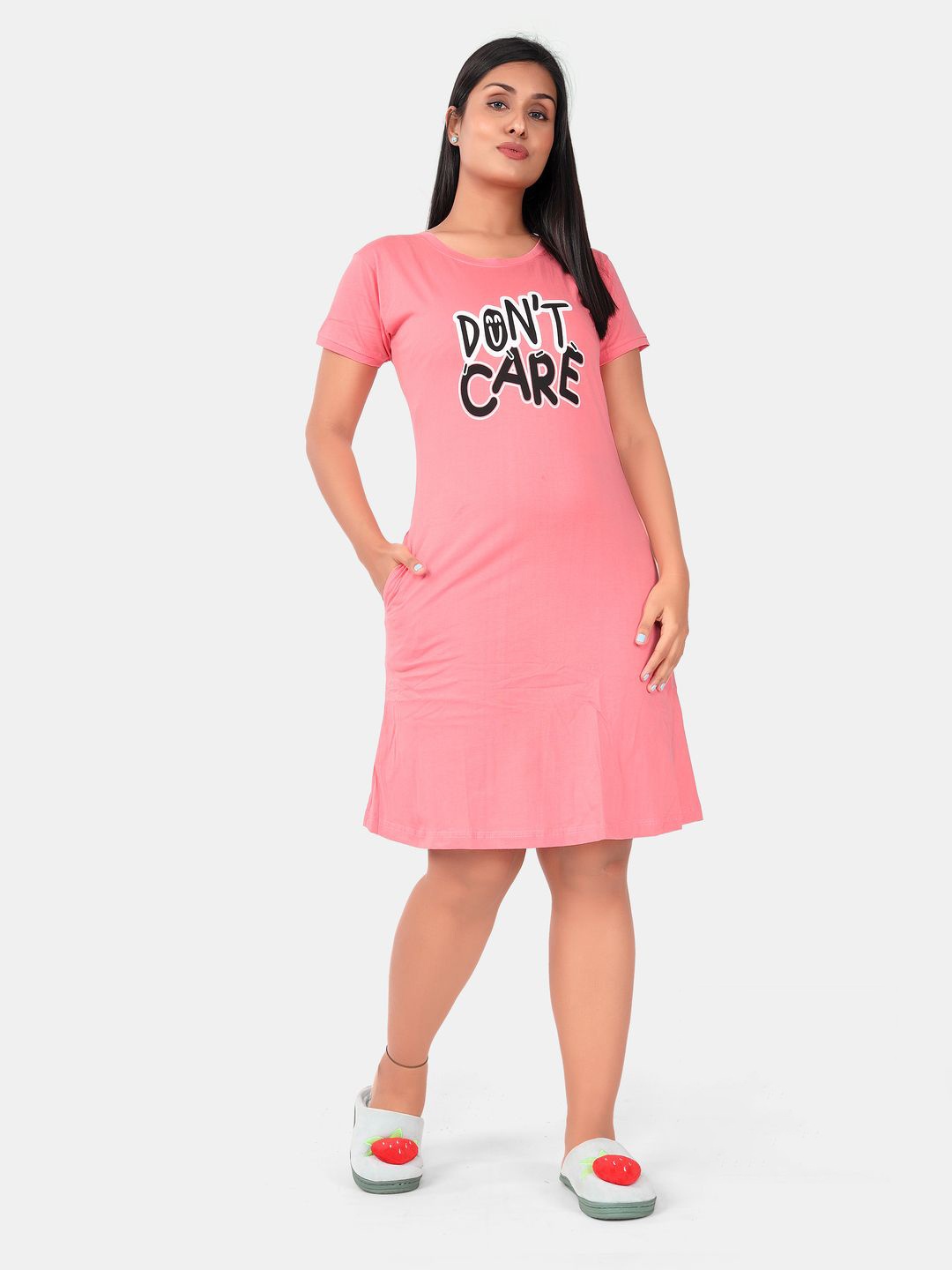 

SWEET MOON Typography Printed Midi Nightdress, Pink