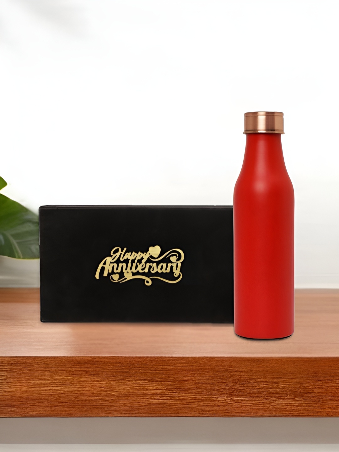 

INTERNATIONAL GIFT Red 3 Pieces Pure Copper Water Bottle With Velvet Box & Bag - 950 ml