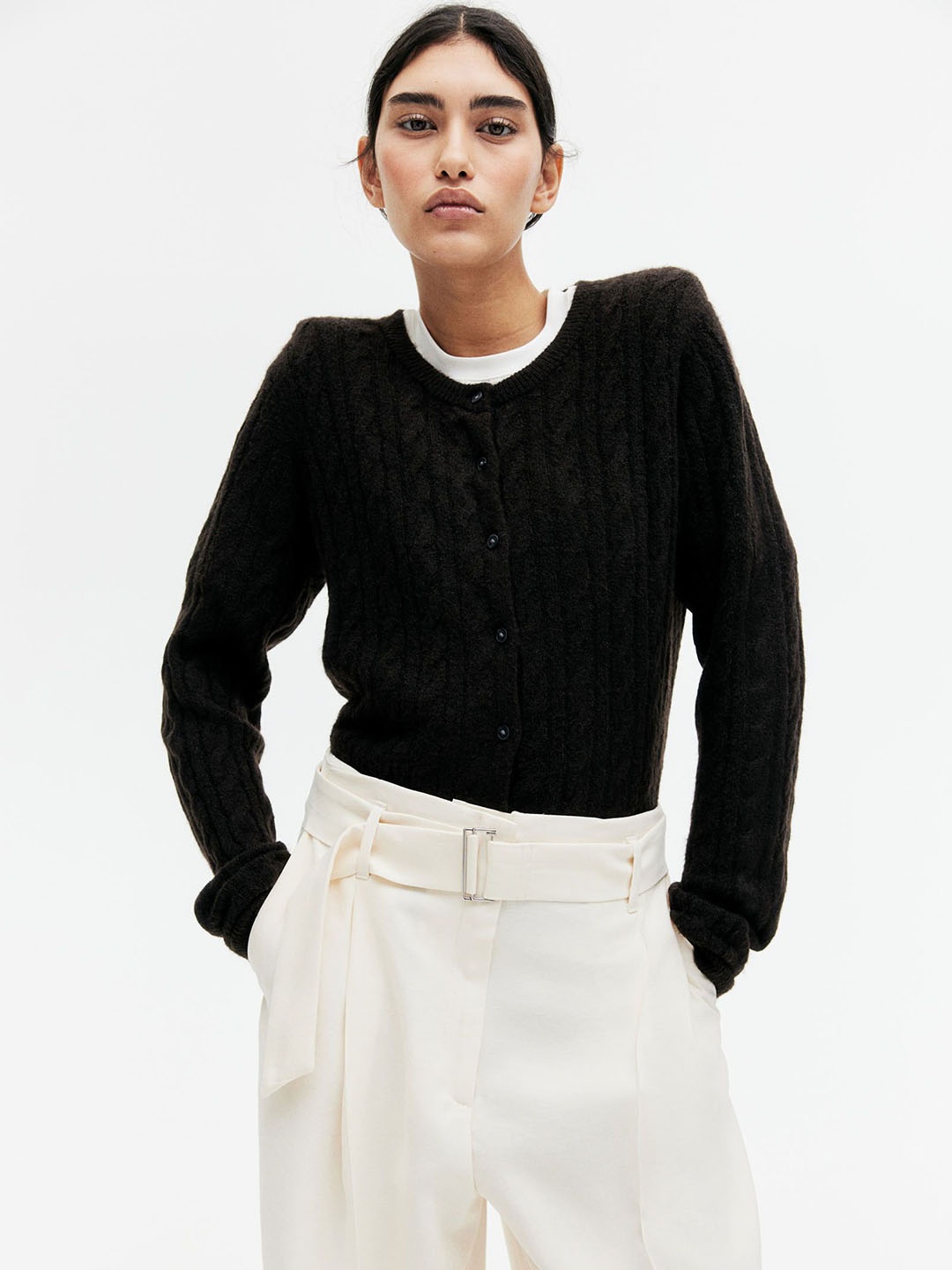 

H&M Women Wide Belted Trousers, White