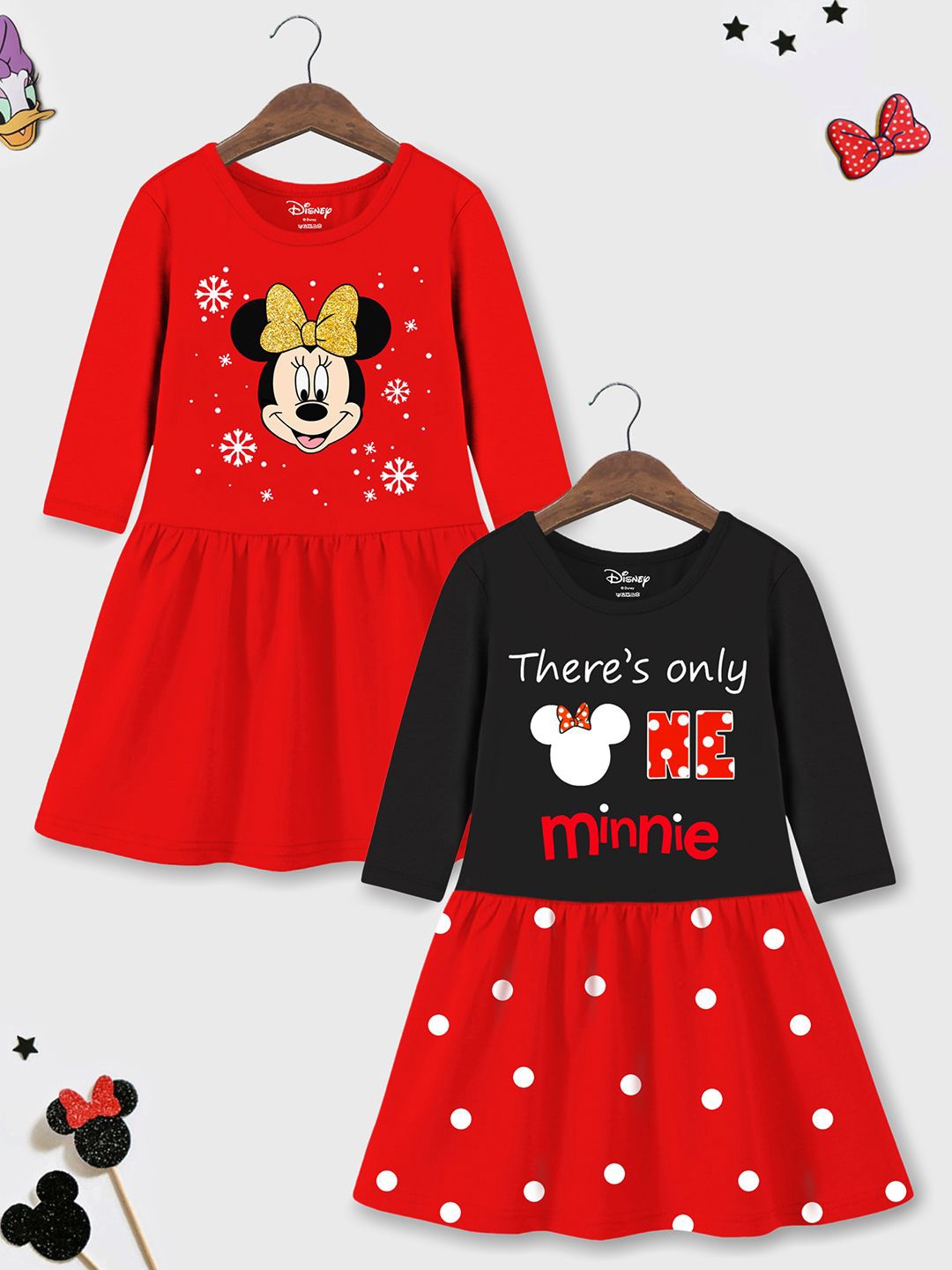 

Disney By Miss and Chief Girls Pack Of 2 Printed Cotton A-Line Dress, Red