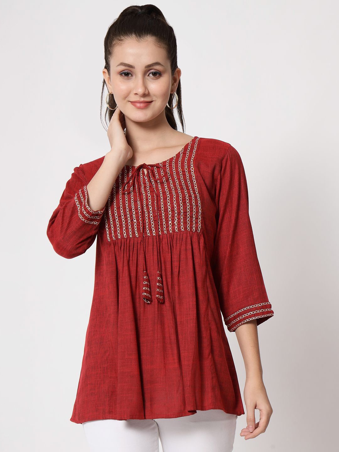 

ANGOORI FASHION Embroidered Tunic, Maroon