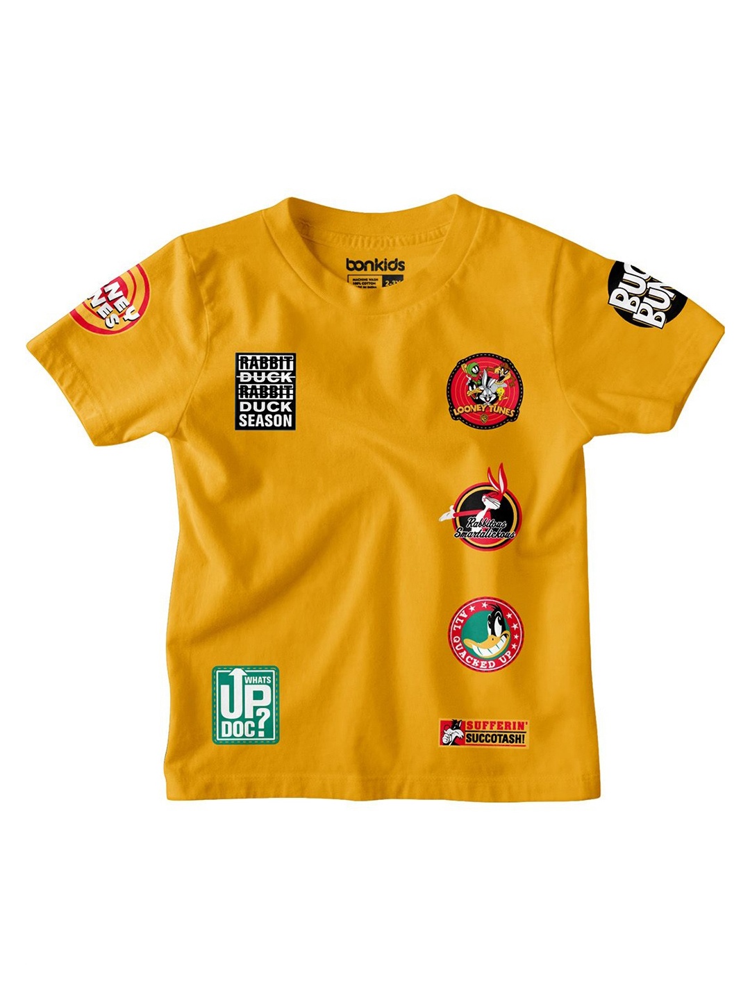

BONKIDS Boys Printed V-Neck Applique T-shirt, Mustard