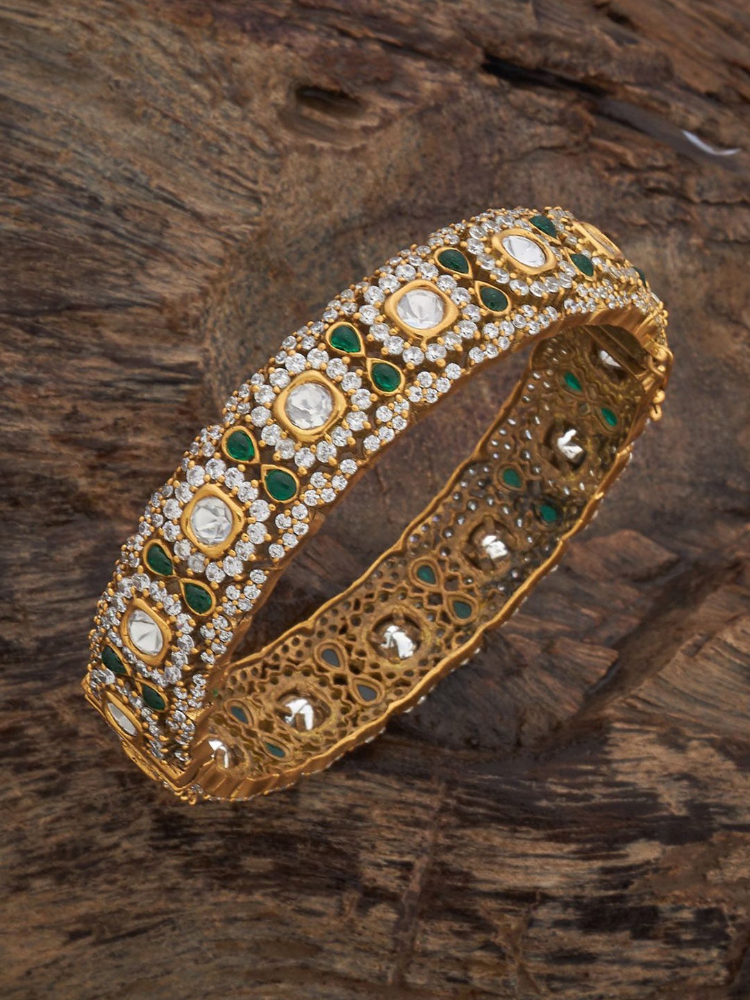 

Kushal's Fashion Jewellery Victorian-Plated Kundan-Studded Bangle, Gold