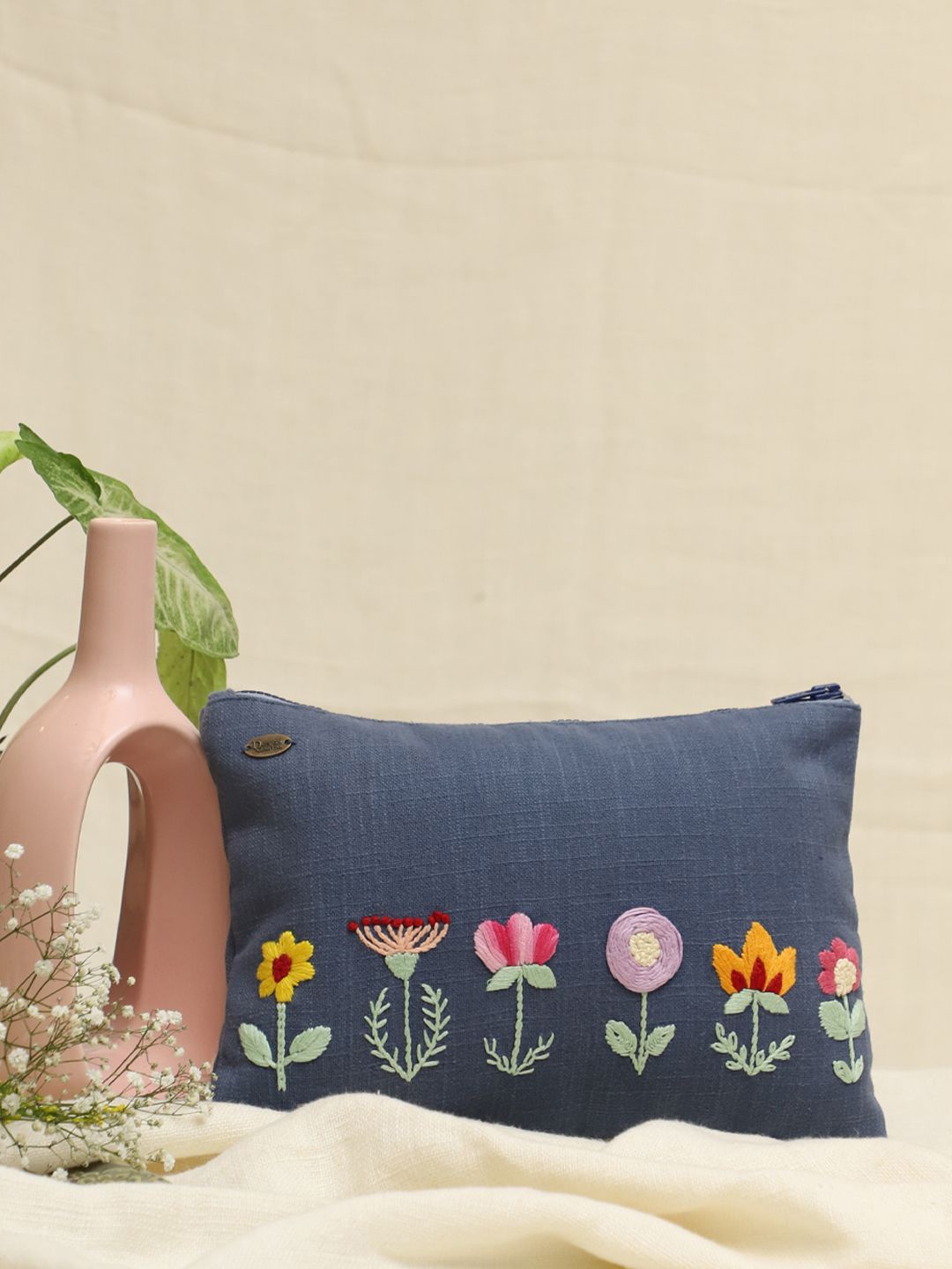 

DESIGN GAATHA Embroidered Pure Cotton Pouch, Blue