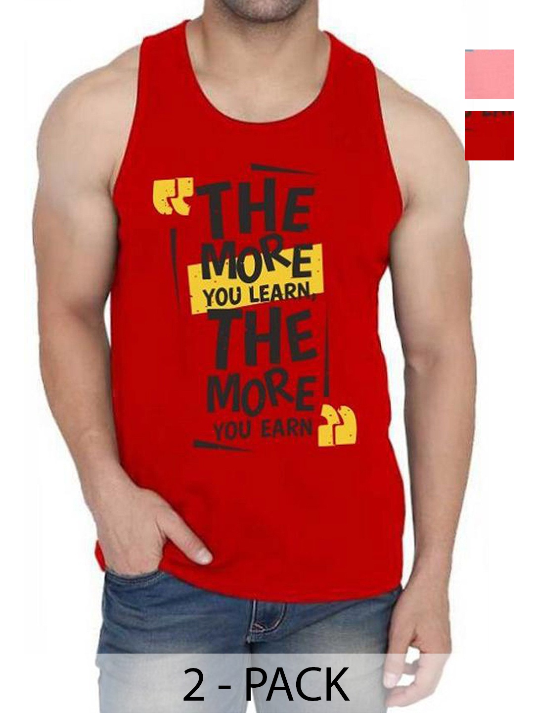 

WOOSTRO Men Pack Of 2 Typography Printed Round Neck Cotton Slim Fit T-shirts, Red