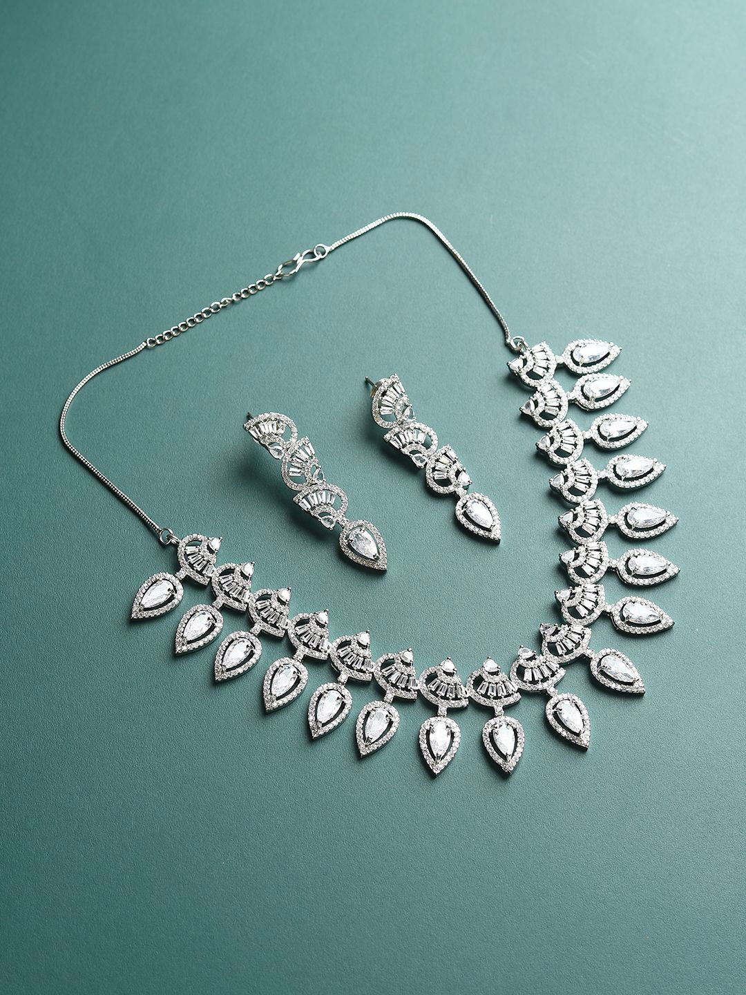 

RHOSYN Rhodium-Plated Cubic Zircon-Studded Choker Jewellery Set, Silver