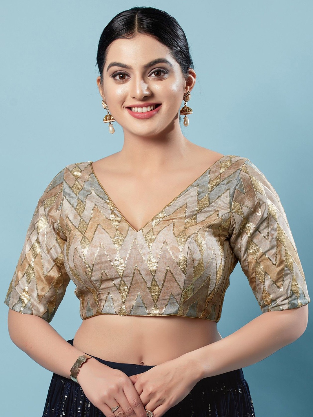 

Mmore Embellished Saree Blouse, Gold