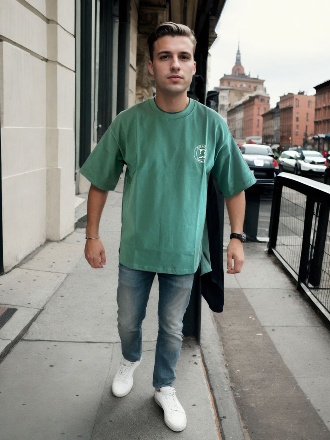 

Bucciato Private Limited Men Printed V-Neck Raw Edge T-shirt, Green