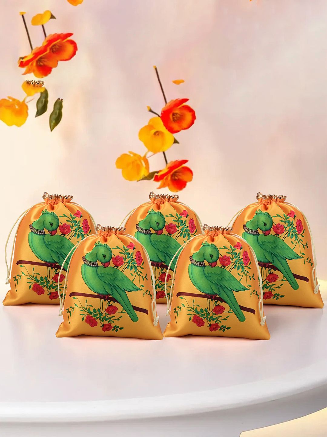 

Kuber Industries 5 Pieces Parrot Printed Potli Clutchs, Yellow