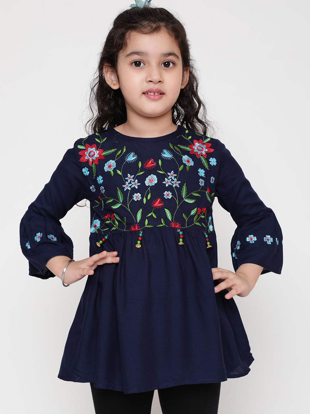 

Ishti Girls Floral Embroidered Top, Navy blue