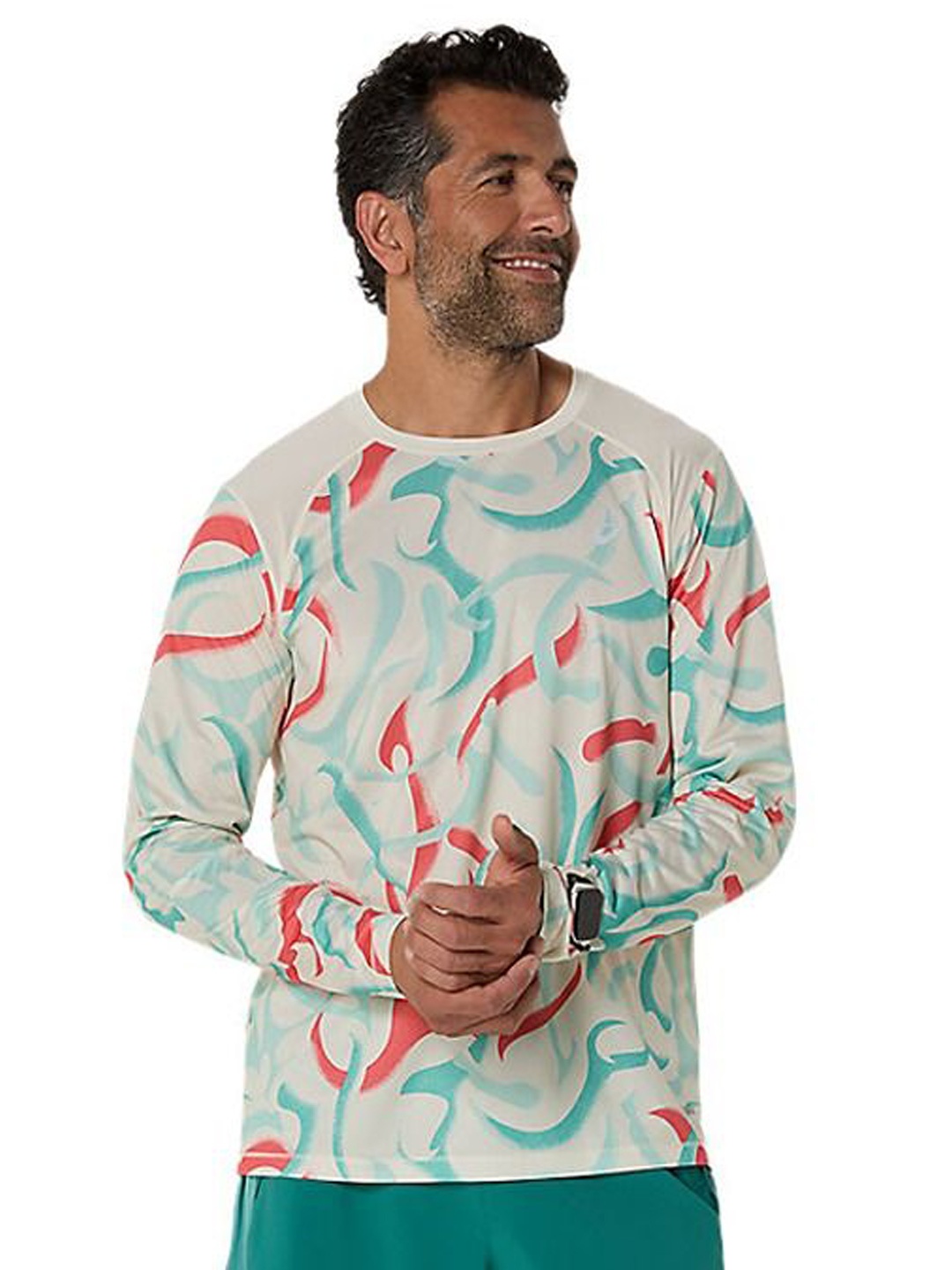 

ASICS Men Abstract Printed Round NeckT-shirt, Off white
