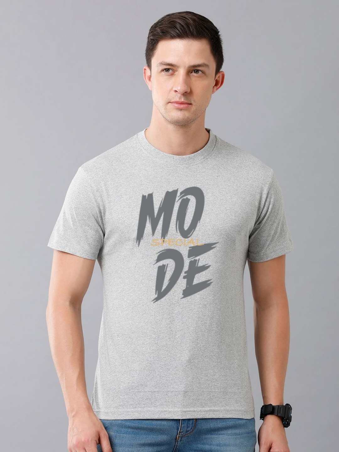 

Moda Rapido Men Typography Printed Round Neck Cotton T-shirt, Grey melange