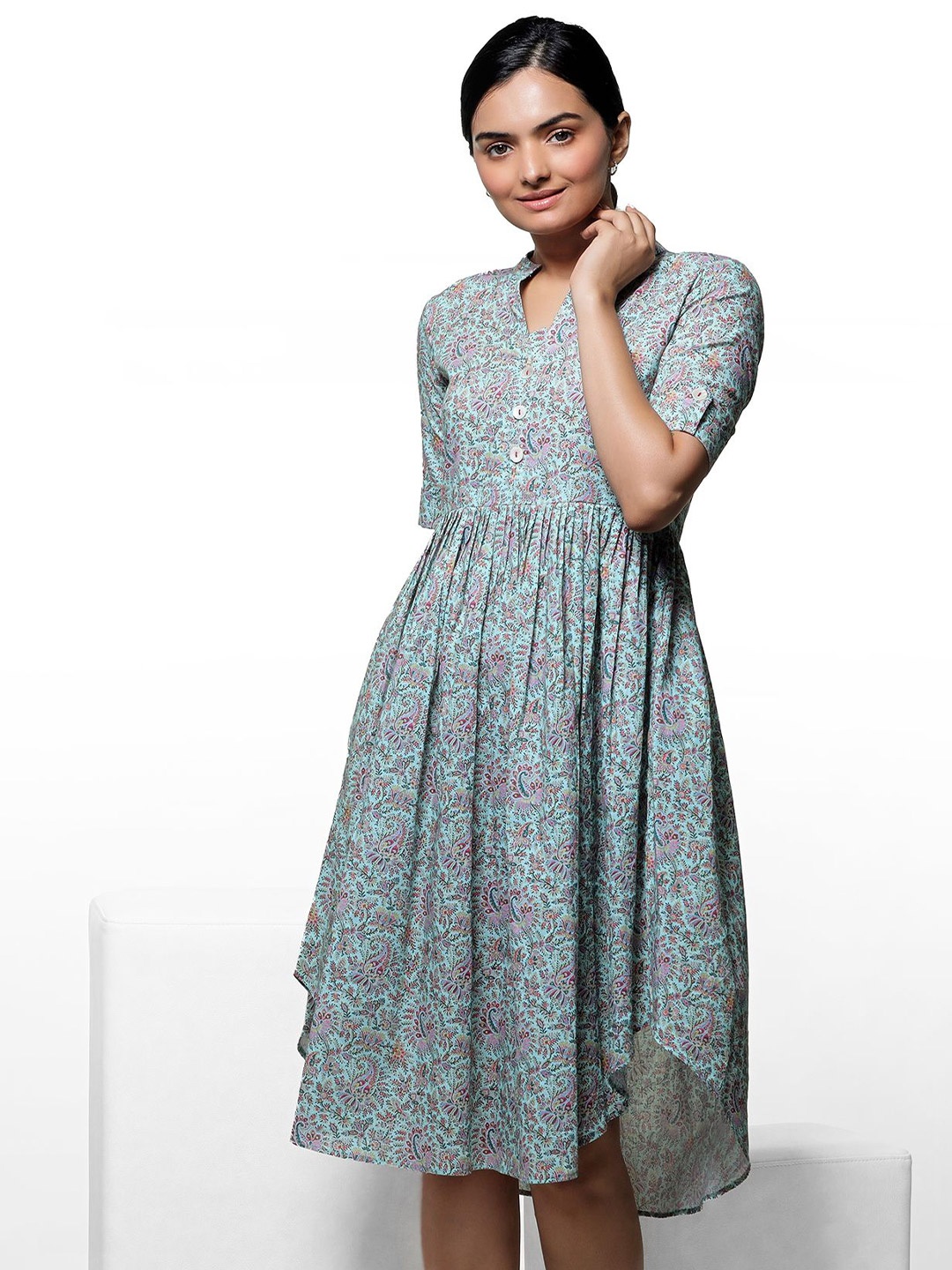 

aaRVee STUDIO Women Floral Printed Fit and Flare Knee Length Dress, Green