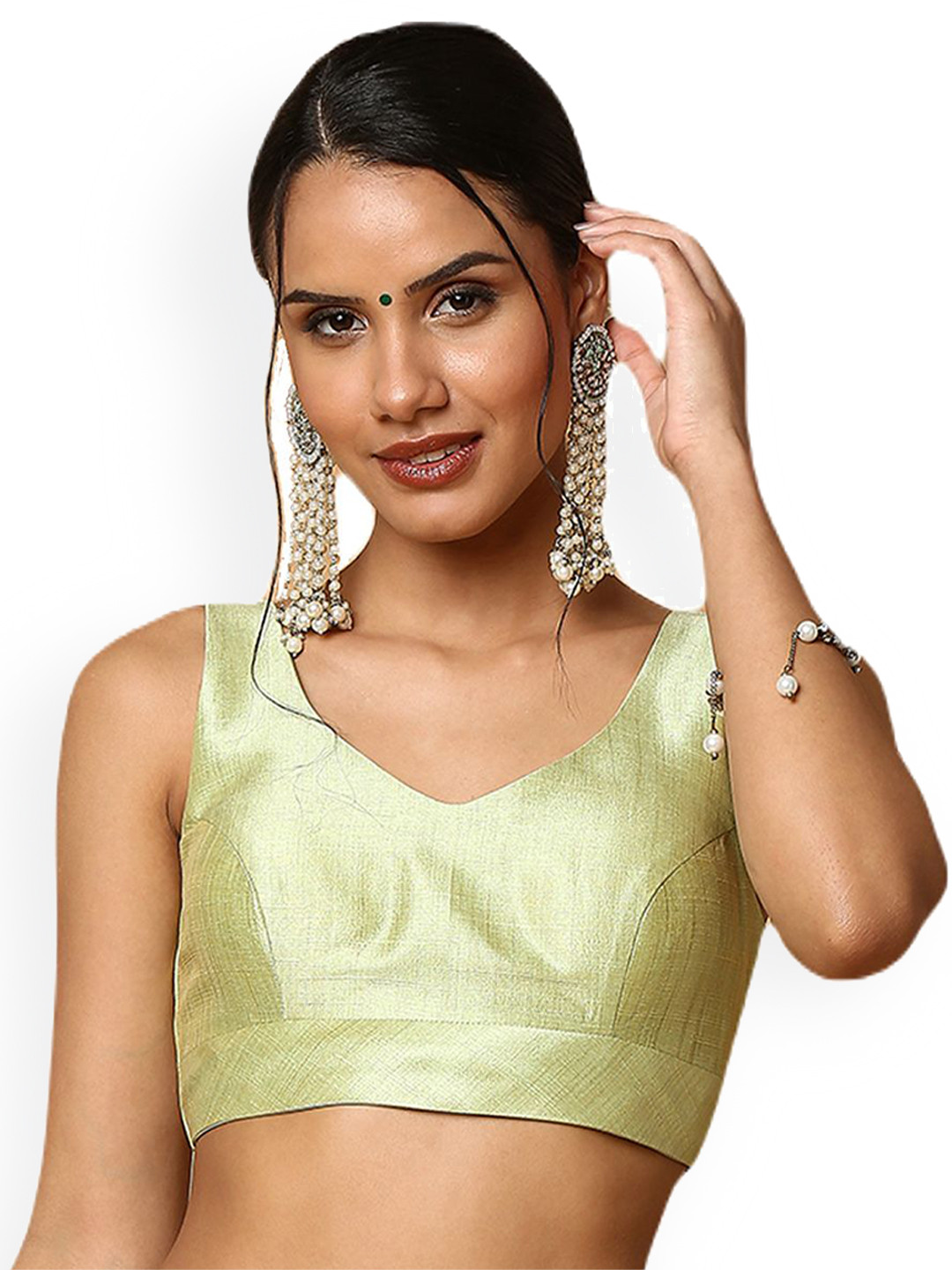

Mmore Women V-Neck Readymade Saree Blouse, Green