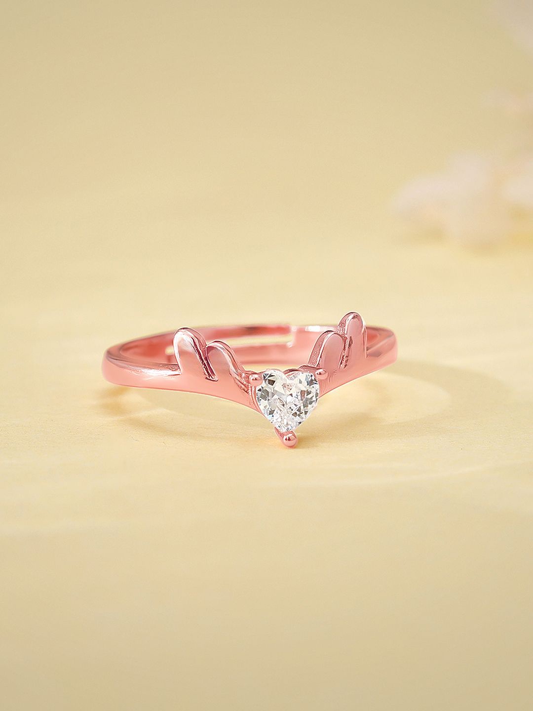 

GIVA 925 Sterling Silver Rose Gold-Plated CZ Studded Elegant Deer Adjustable Ring