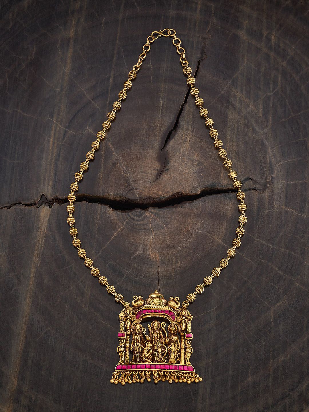 

Kushal's Fashion Jewellery Copper Ruby-Green Gold-Plated Antique Necklace