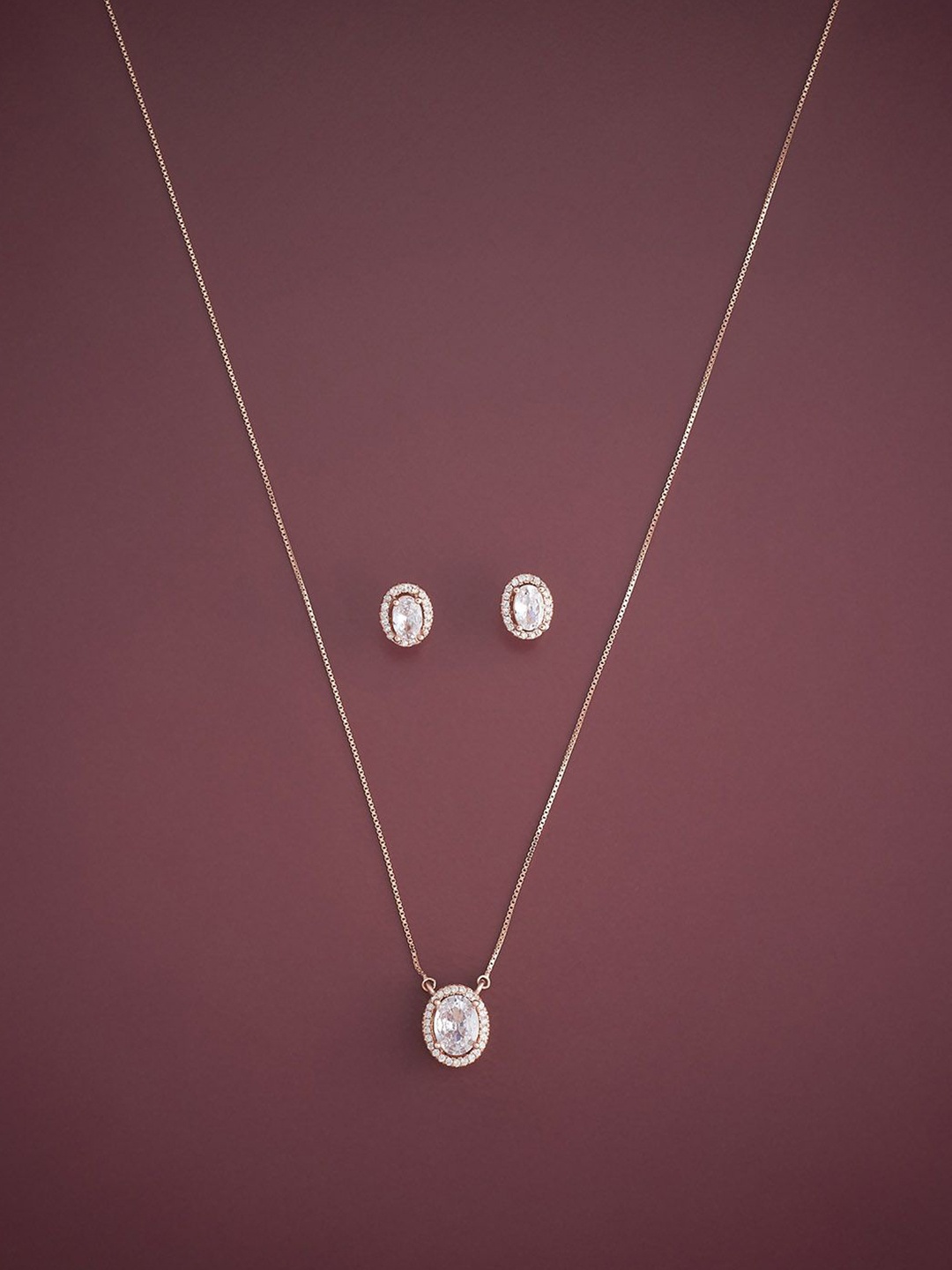 

Kushal's Fashion Jewellery Sterling Silver Rose Gold-Plated Zircon Jewellery Set