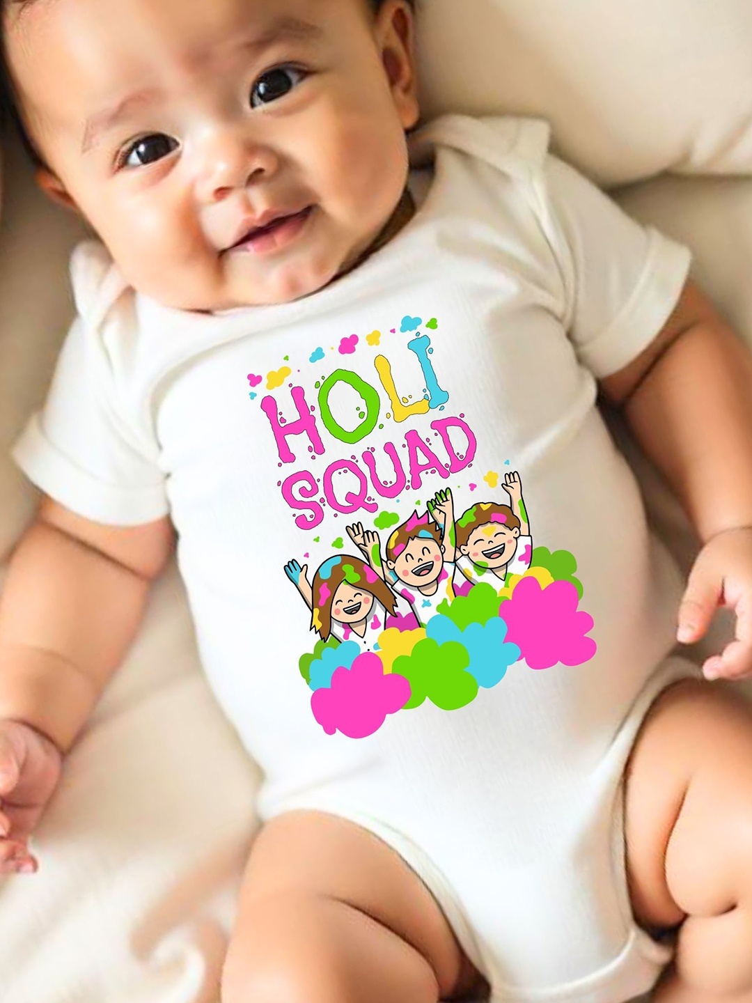 

KNITROOT Infants Holi Squad Printed Bodysuit, White