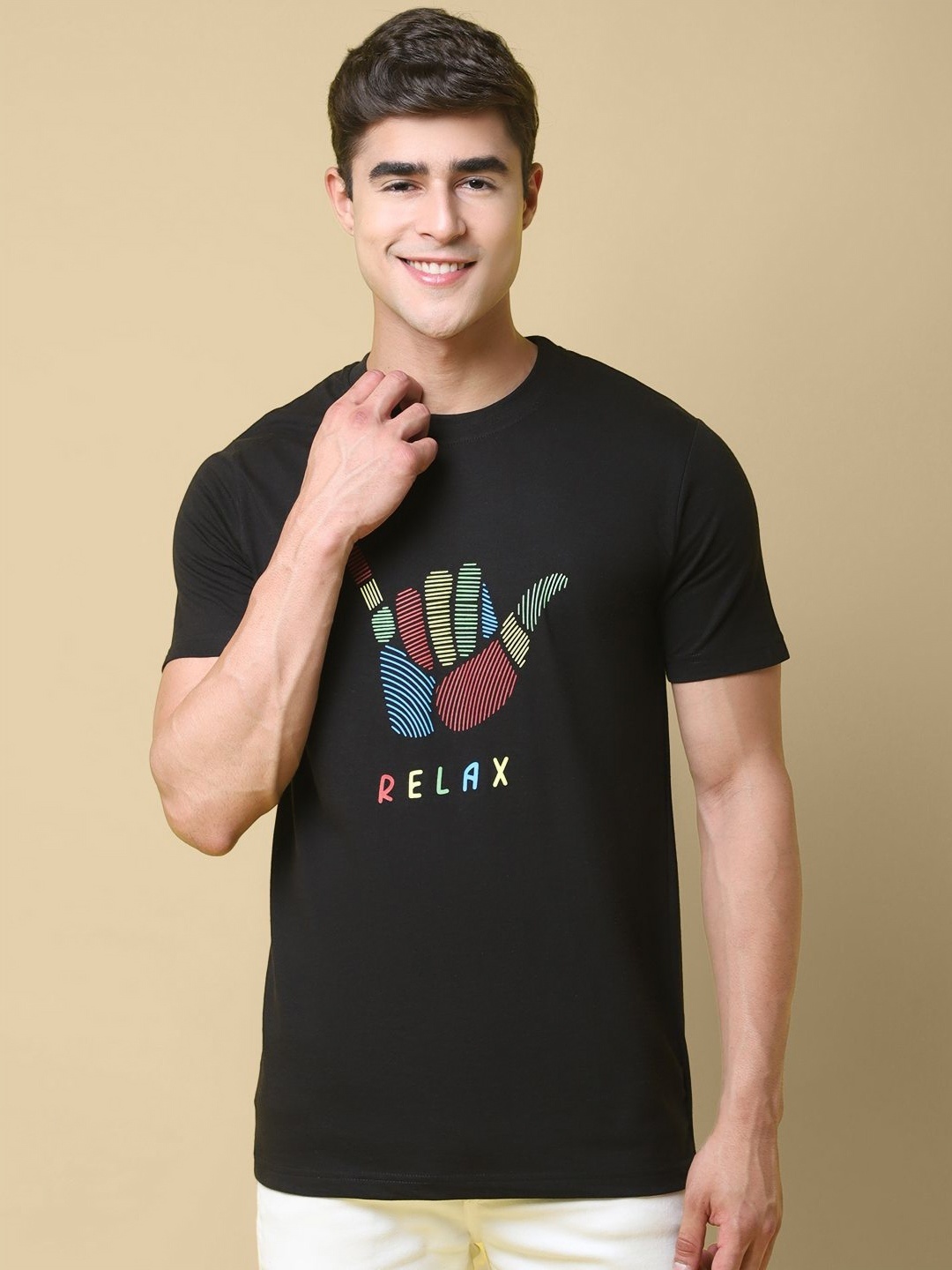 

SZN Men Graphic Printed Round Neck Cotton T-shirt, Black