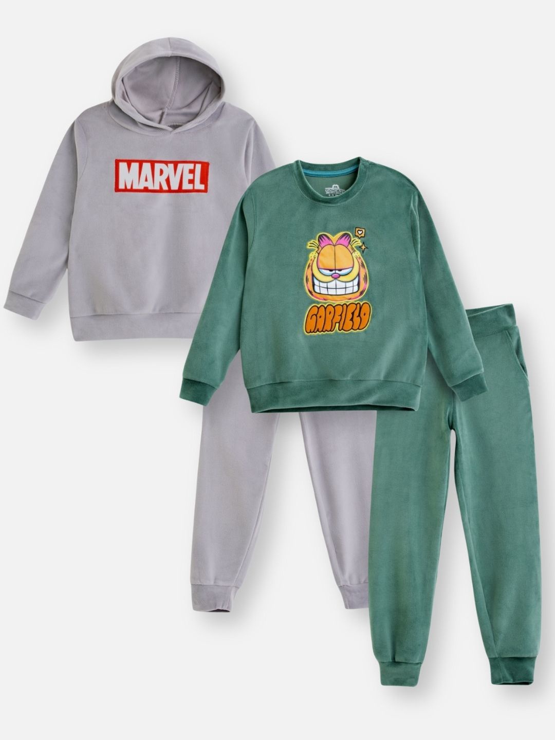 

Nap Chief Kids Unisex Pack Of 2 Marvel & Garfield Embroidered Hooded Sweatshirt & Joggers, Grey