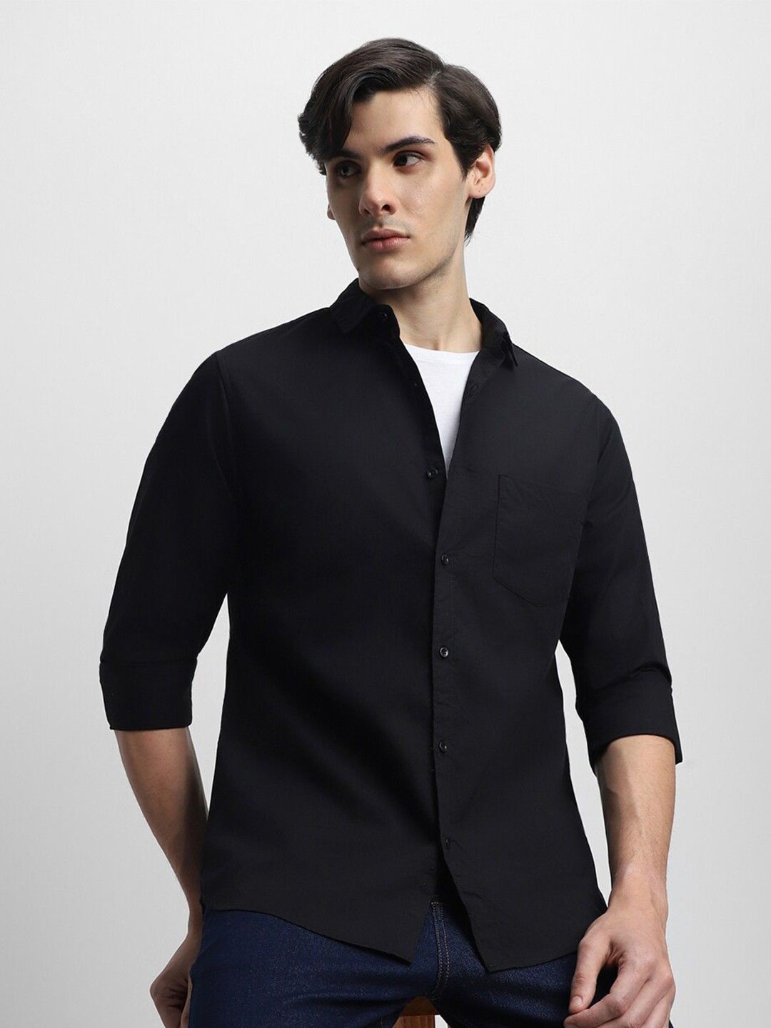 

WHY SO FAB Men Semi Sheer Casual Shirt, Black