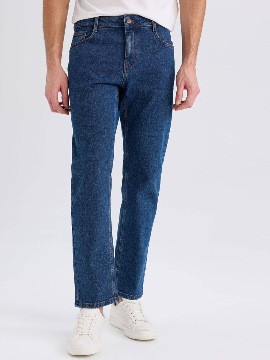 

DeFacto Men Regular Fit Mid-Rise Stretchable Jeans, Blue
