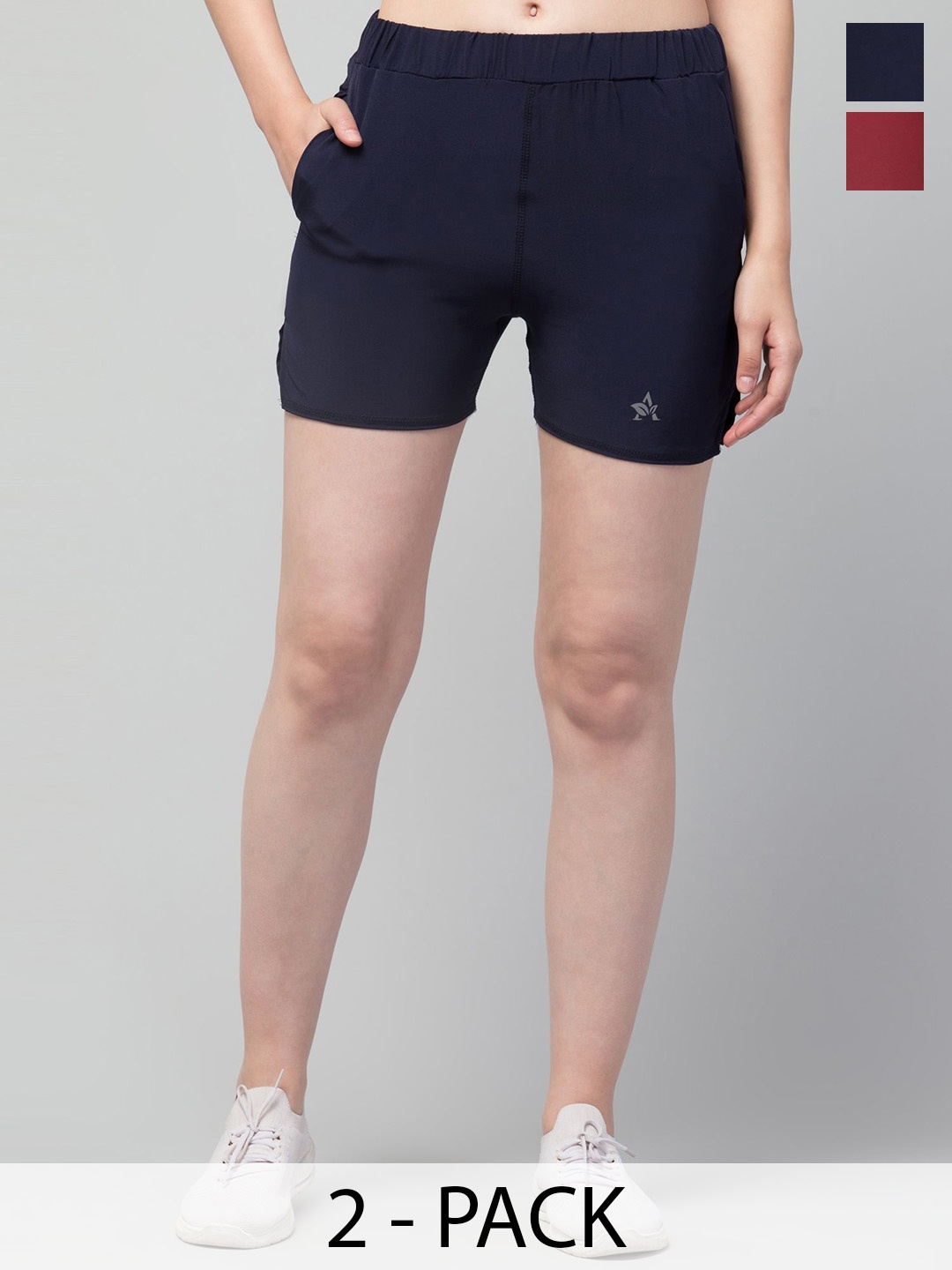 

CKARFE Women Pack of 2 Running Sports Shorts, Navy blue