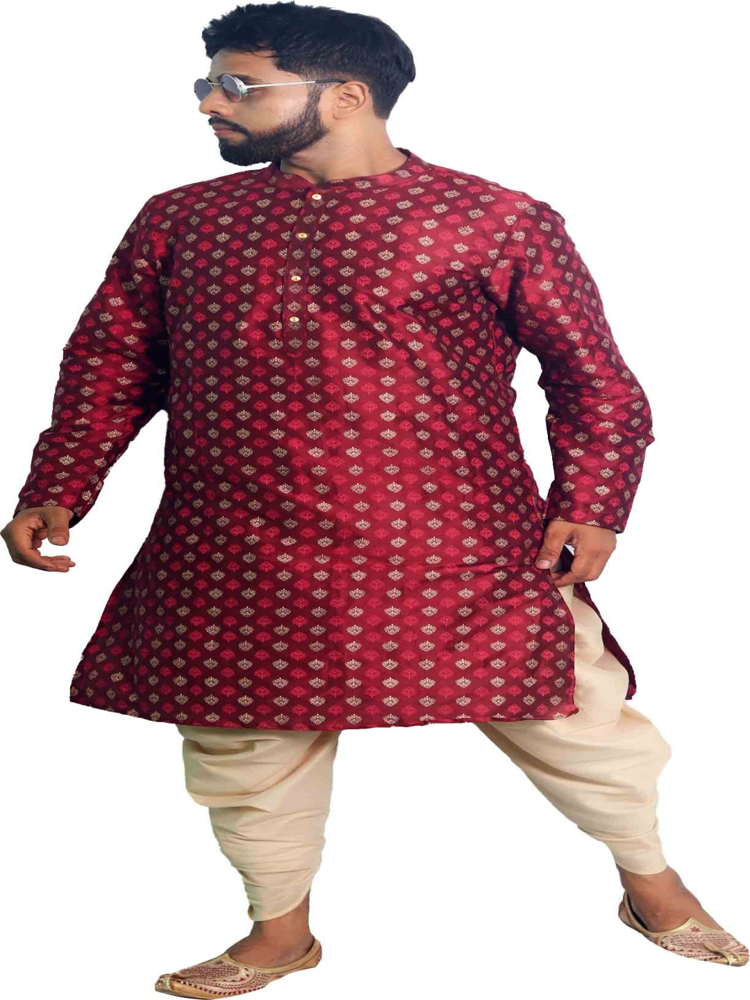 

House of Aqss Ethnic Motifs Woven Design Mandarin Collar Straight Kurta With Dhoti Pants, Maroon