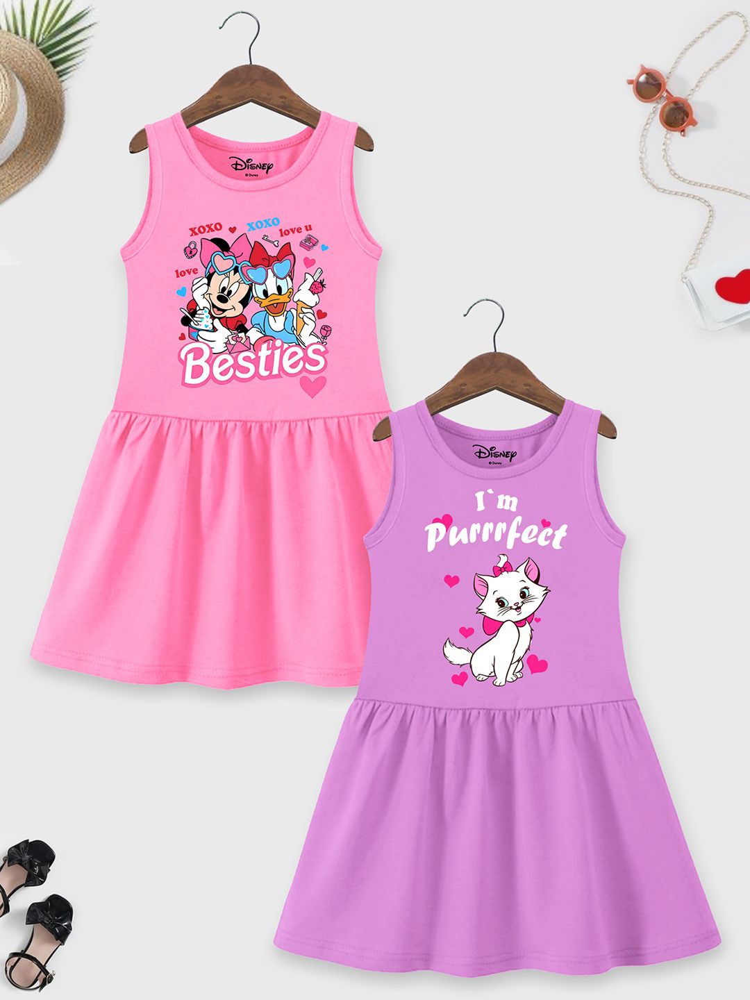 

Disney By Miss and Chief Girls Pack of 2 Print Cotton A-Line Dress, Purple
