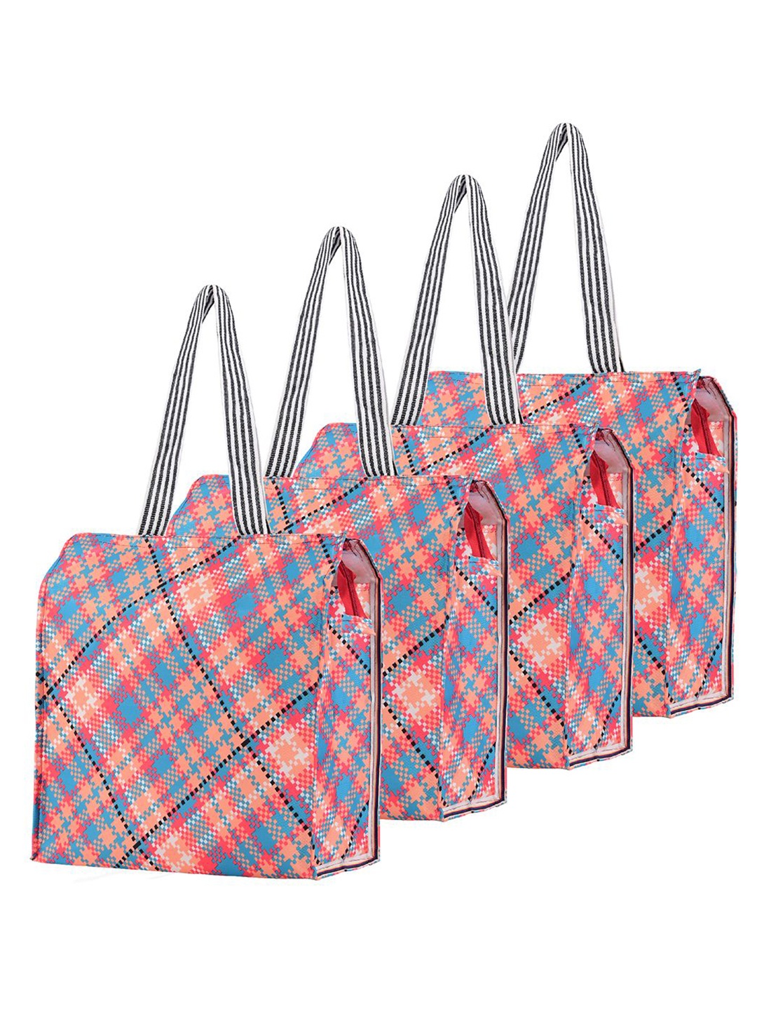 

Kuber Industries Set of 4 Checked Lunch bags Travel Accessory, Orange