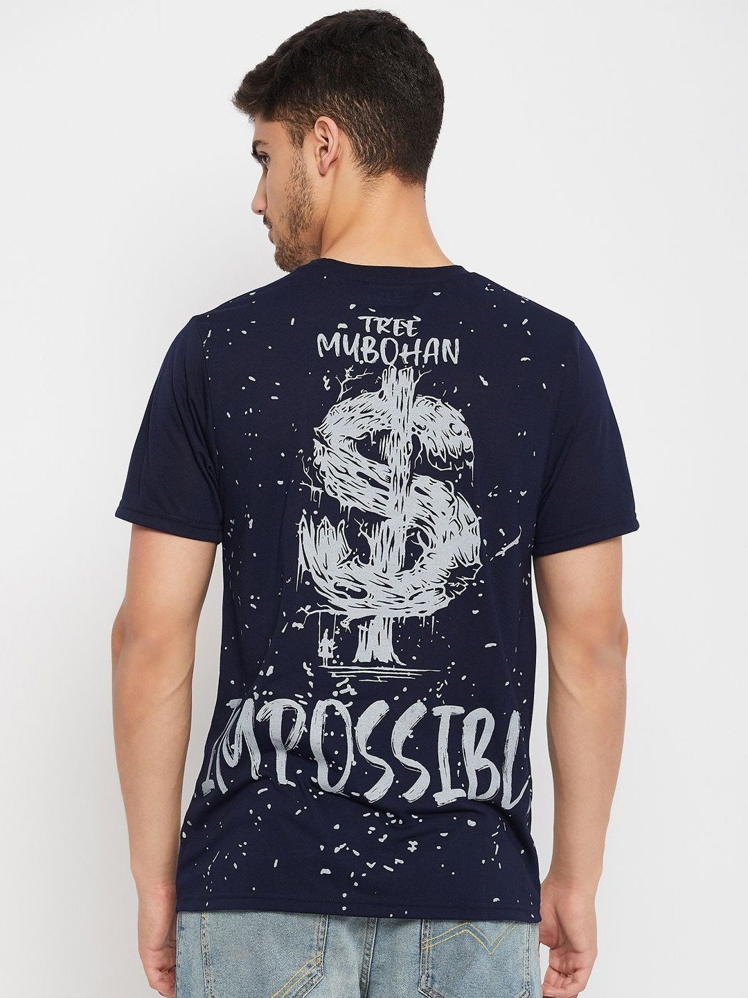 

AUXAMIS Men Printed Extended Sleeves Cut Outs T-shirt, Navy blue