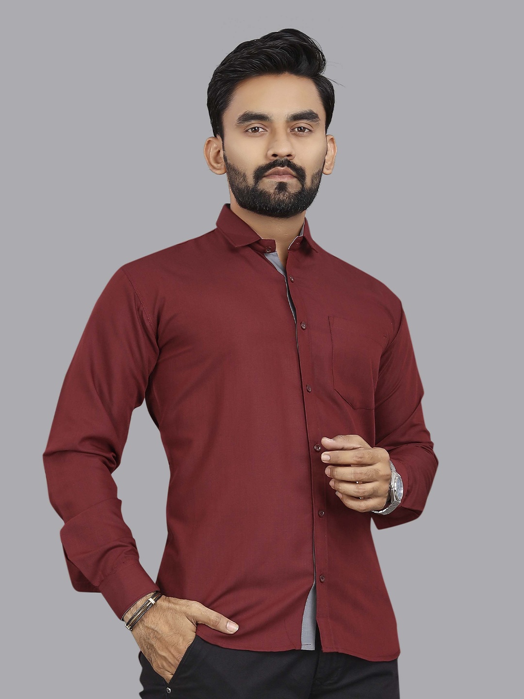 

Metronaut Men Classic Fit Spread Collar Solid Cotton Casual Shirt, Red