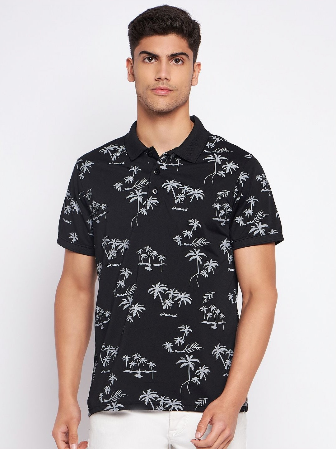 

AUXAMIS Men Printed Polo Collar Pockets T-shirt, Black