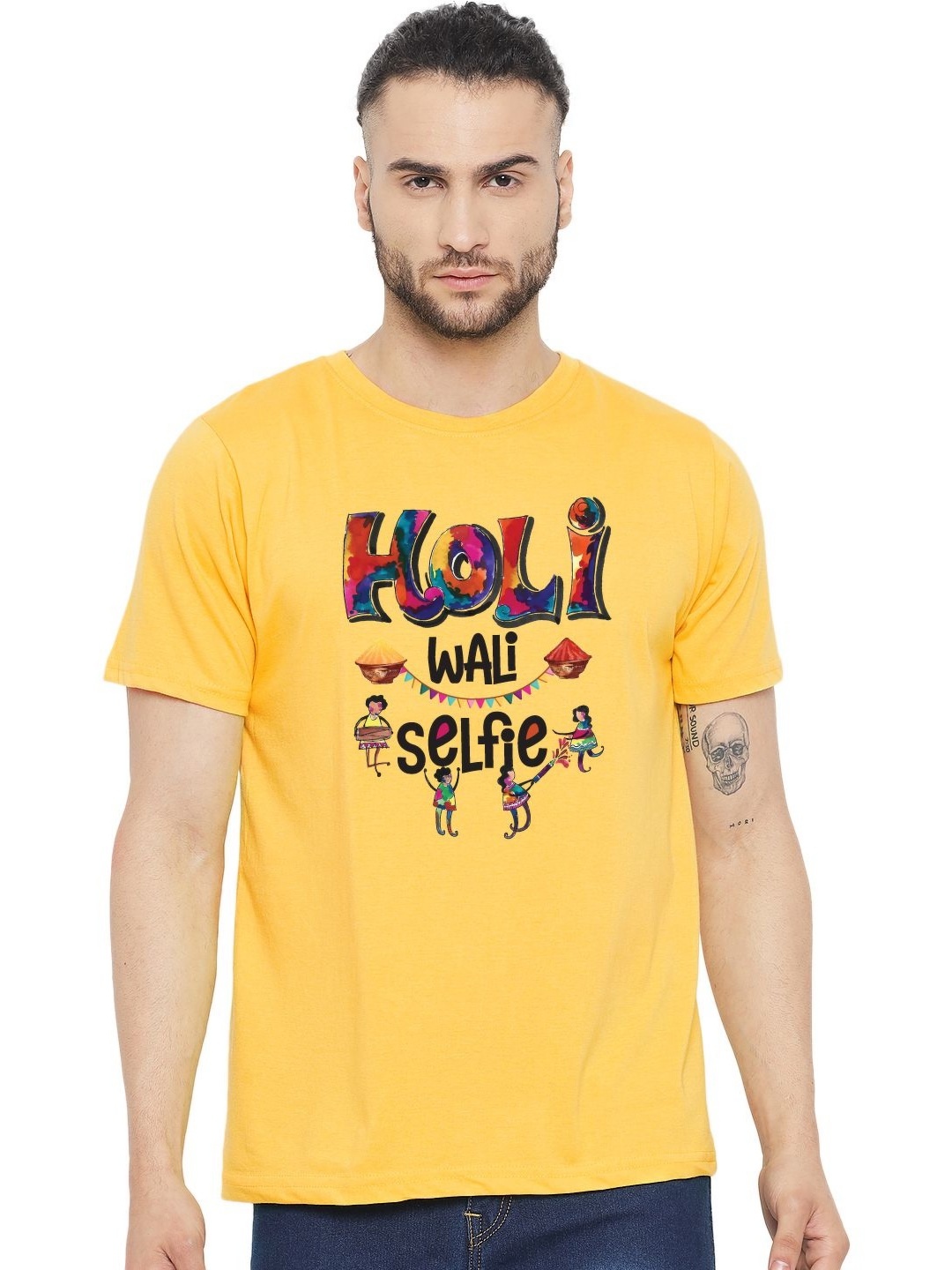 

FFLIRTYGO Men Graphic Printed Round Neck Cotton T-shirt, Yellow