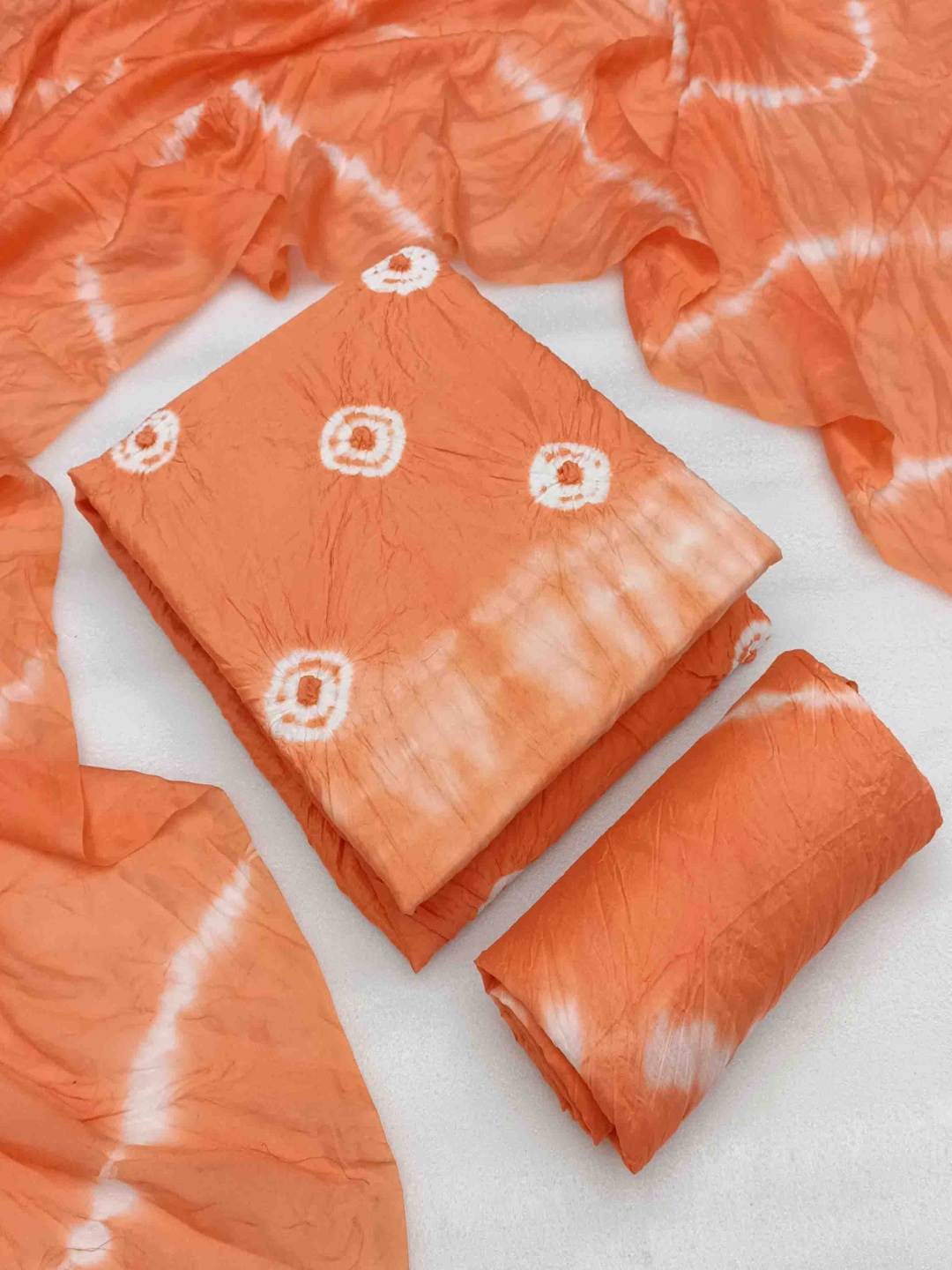 

KALINI Dyed Bandhani Unstitched Dress Material, Peach