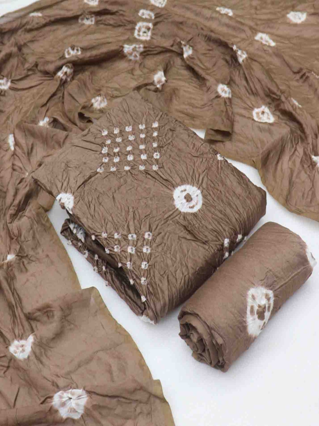 

KALINI Bandhani Dyed Unstitched Dress Material, Brown