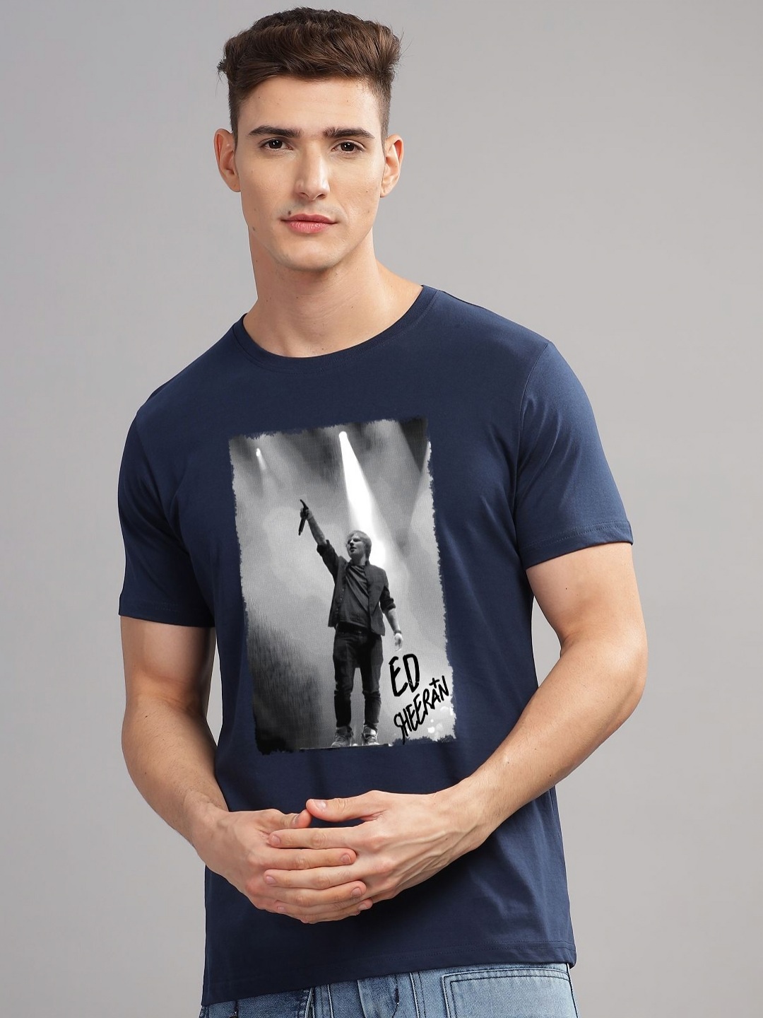 

ADRO Men Graphic Printed Round Neck Cotton T-shirt, Navy blue