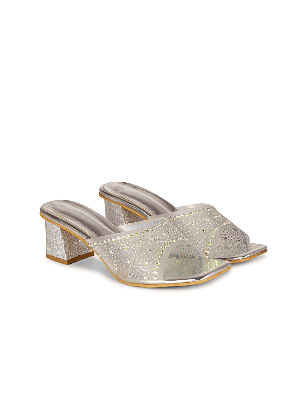 

Commander Shoes Embellished Party Block Sandals, Silver