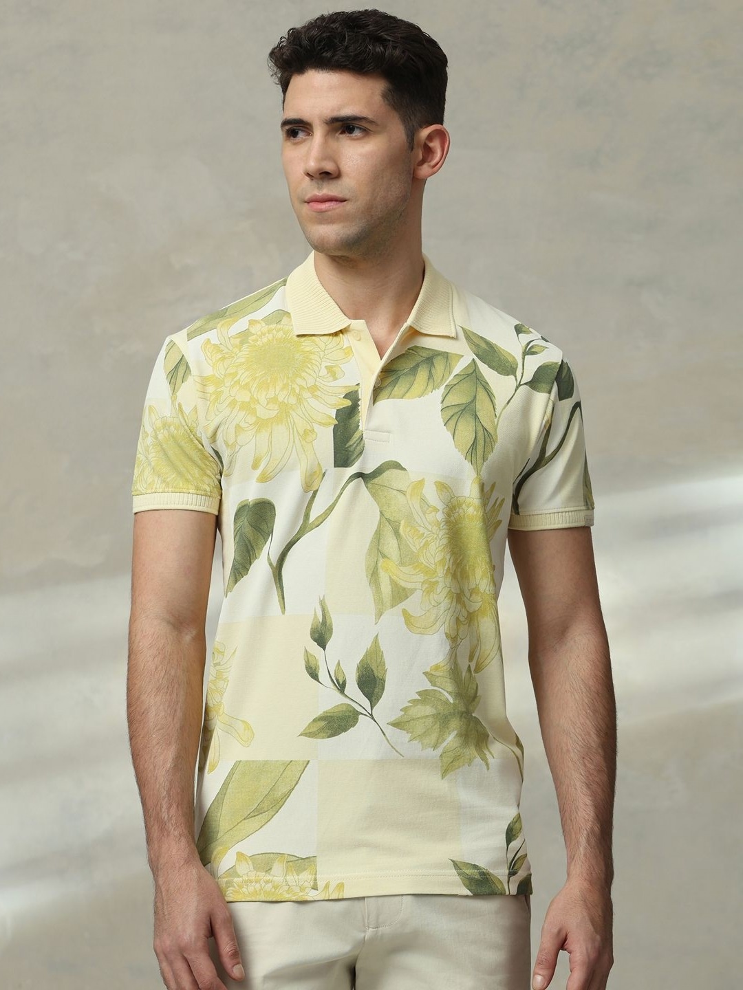 

Mufti Men Floral Printed Polo Collar Cotton Slim Fit T-shirt, Yellow