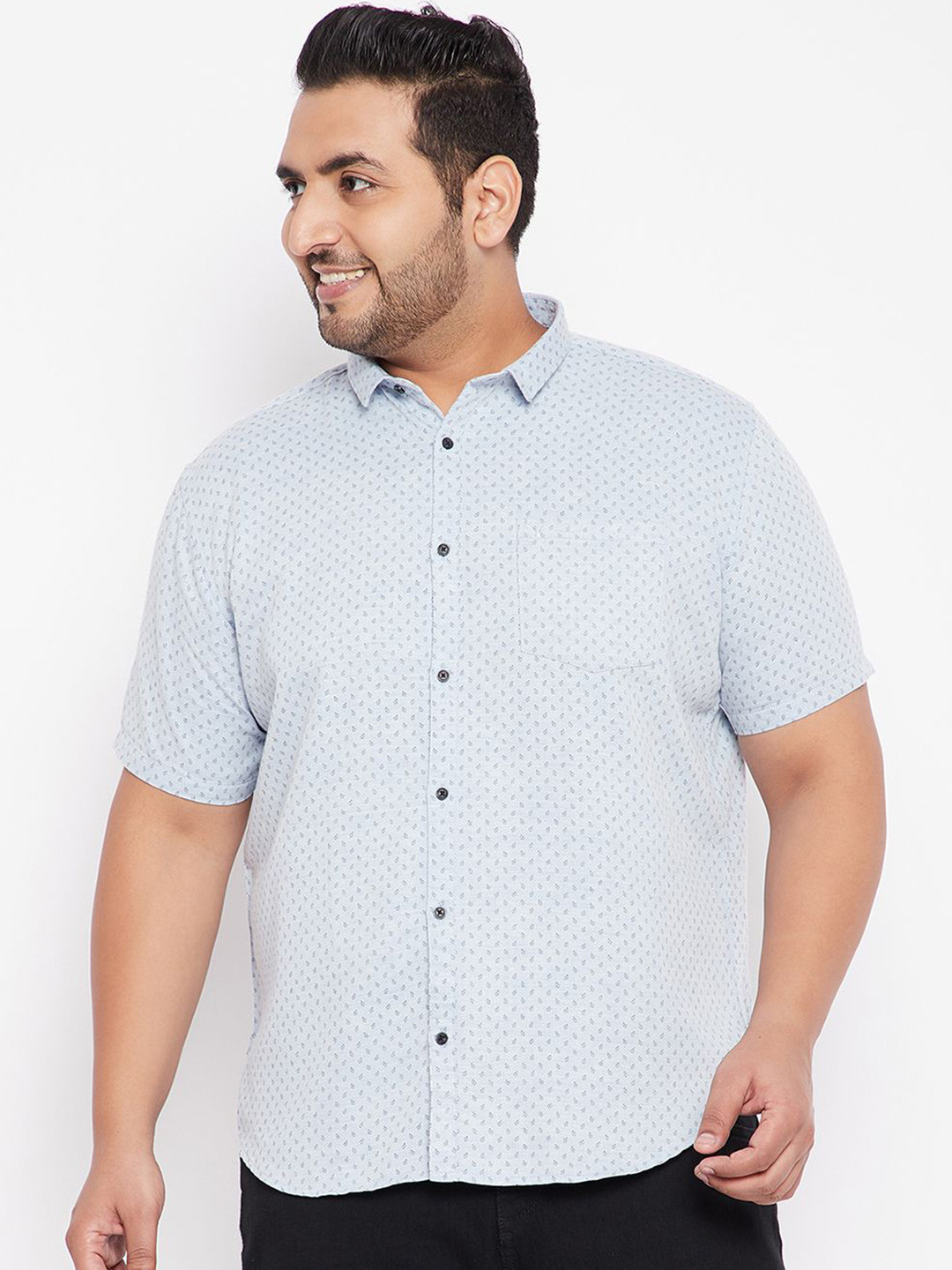 

SHOWOFF Men Plus Size Slim Fit Spread Collar Micro Ditsy Printed Cotton Casual Shirt, Blue