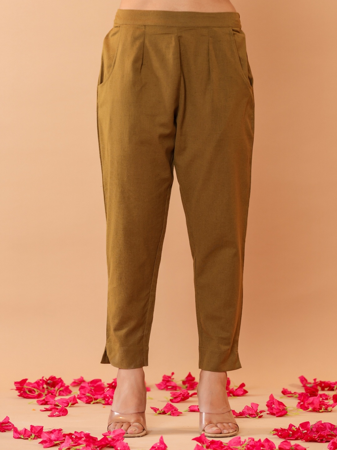 

FLAMBOYANT Women Cotton Classic Regular Trousers, Khaki