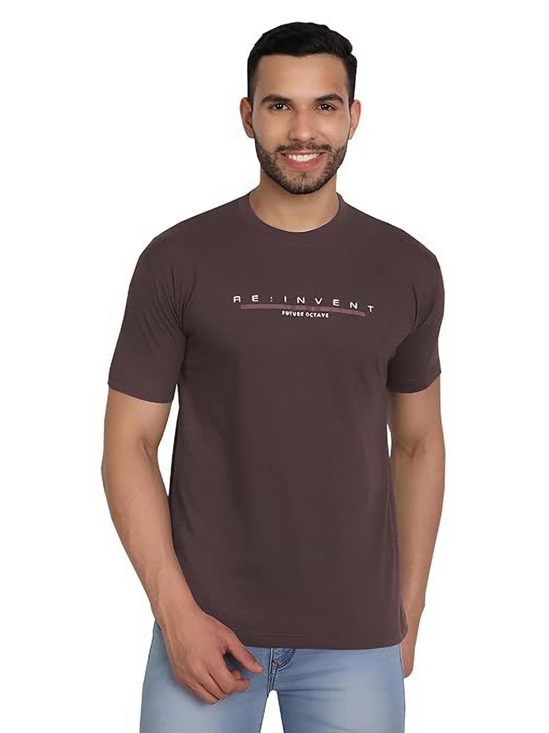 

BAESD Men Typography Printed Round Neck Cotton Slim Fit T-shirt, Brown