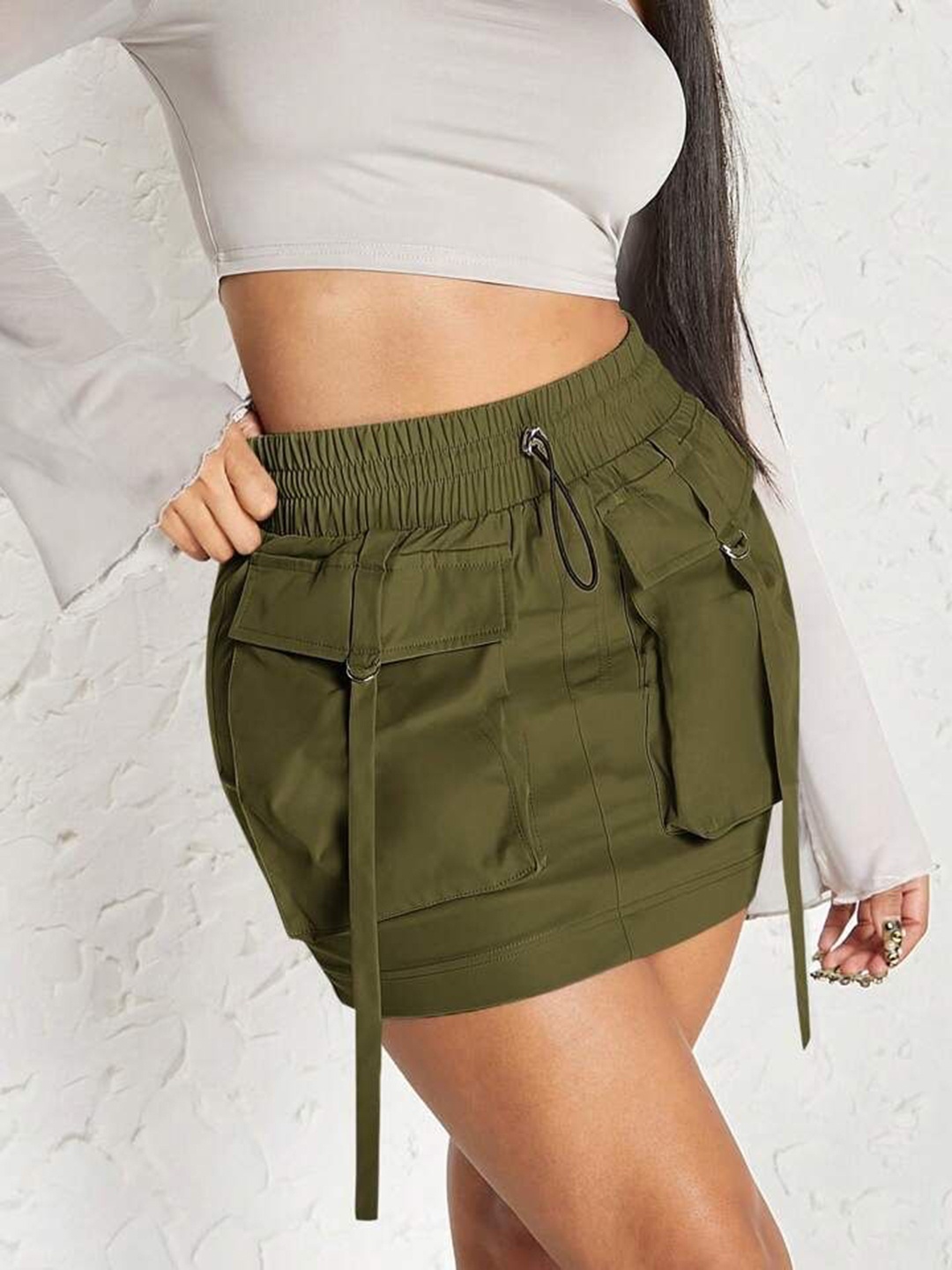 

TABADTOD Women Cargo Mini Skirt, Olive