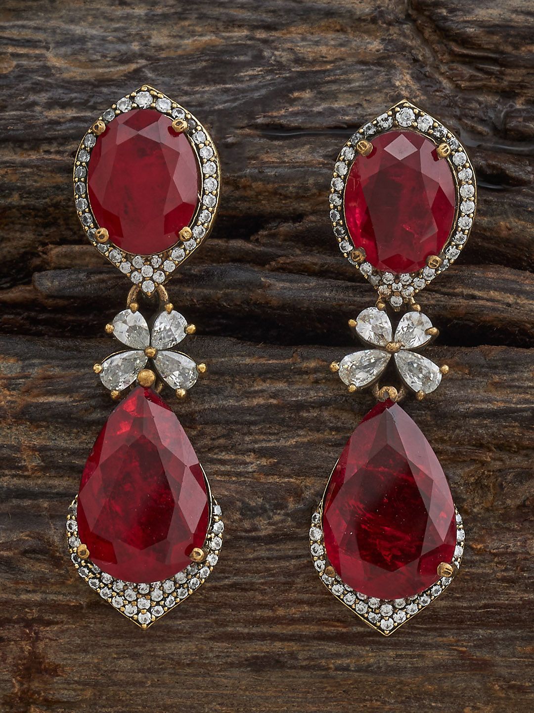 

Kushal's Fashion Jewellery Ruby Contemporary Cubic Zircon Drop Earrings, Gold