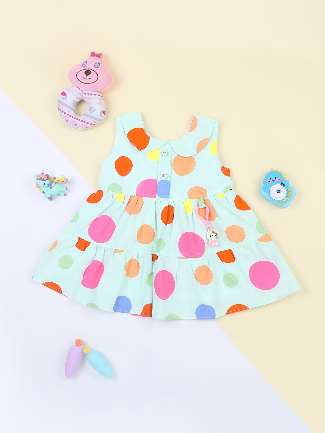 

Macwin Girls Cotton Polka Dot Printed Fit & Flare Dress, Green